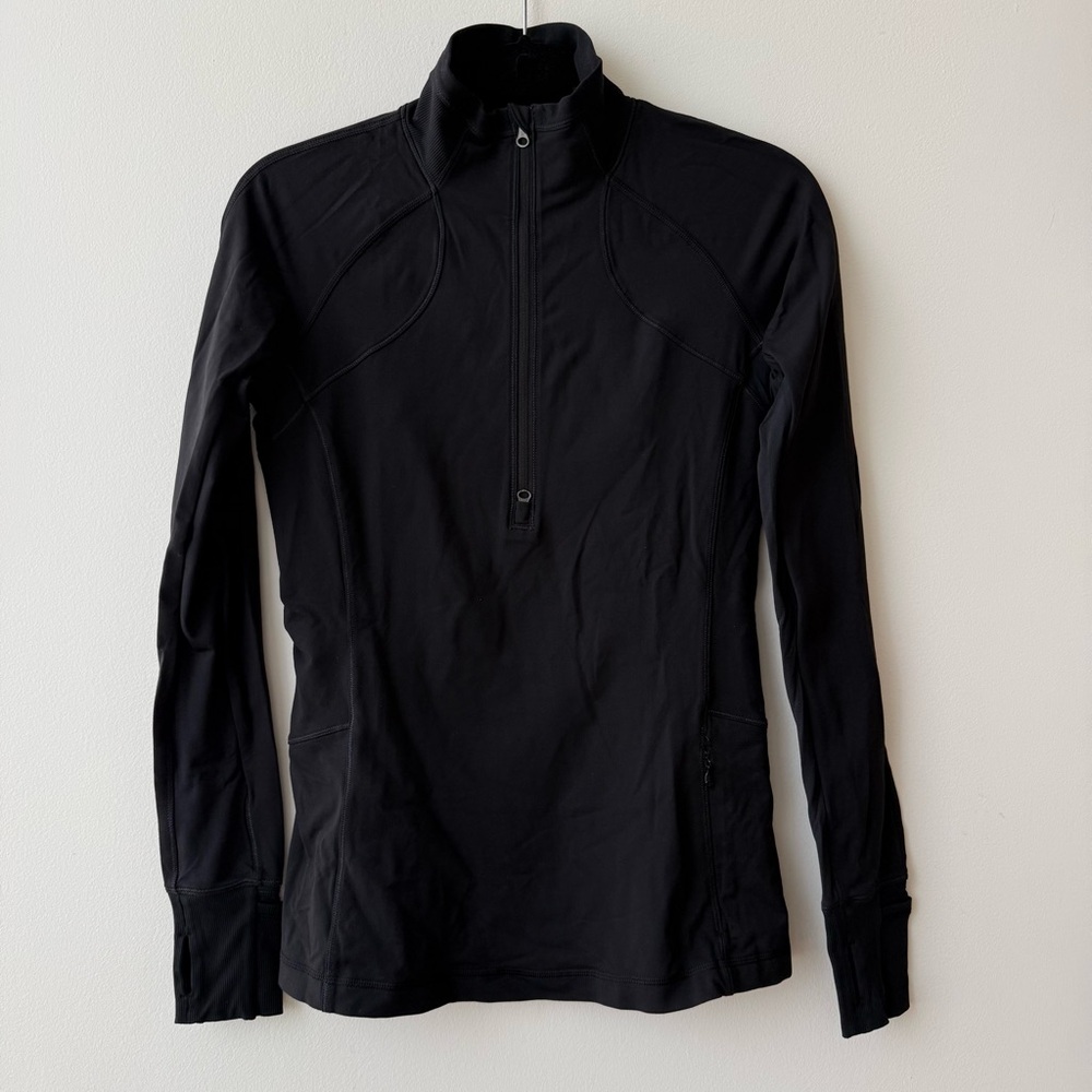 Lululemon Black Quarter-Zip Pullover Winter Running Long Sleeve Top.